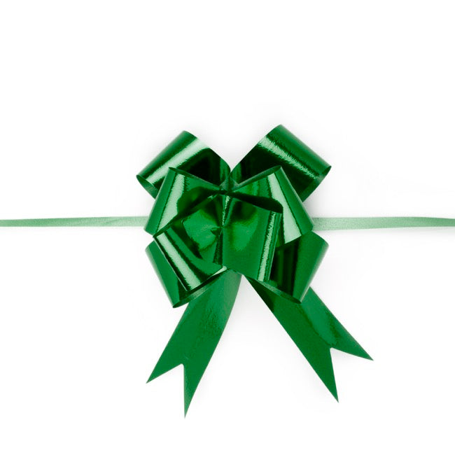 Ribbon Pull Bow Metallic Green (32mmx53cm) Pack 25