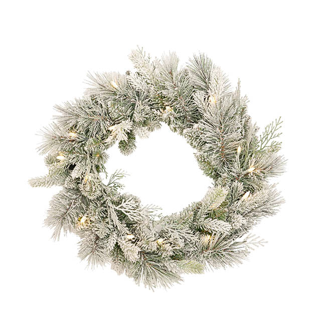 Mixed Christmas Snow Pine LED Wreath White (40cmD)
