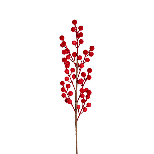 Flocked Berry Spray Red (60cmH)