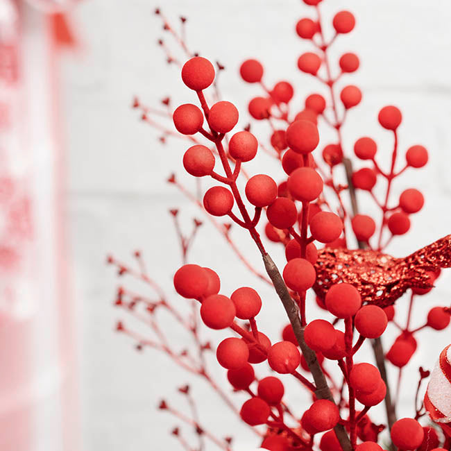 Flocked Berry Spray Red (60cmH)
