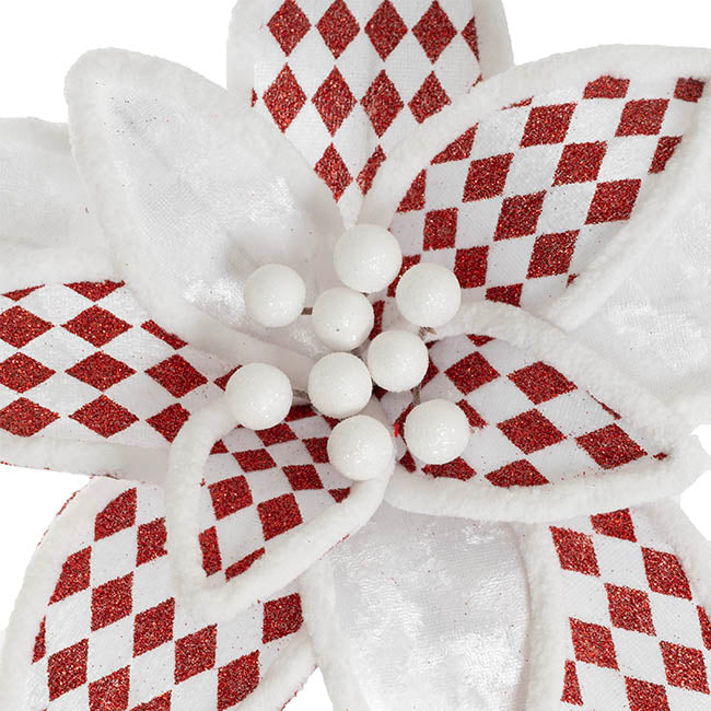Poinsettia Diamond Pattern Pick Red & White (30cmDx30cmH)