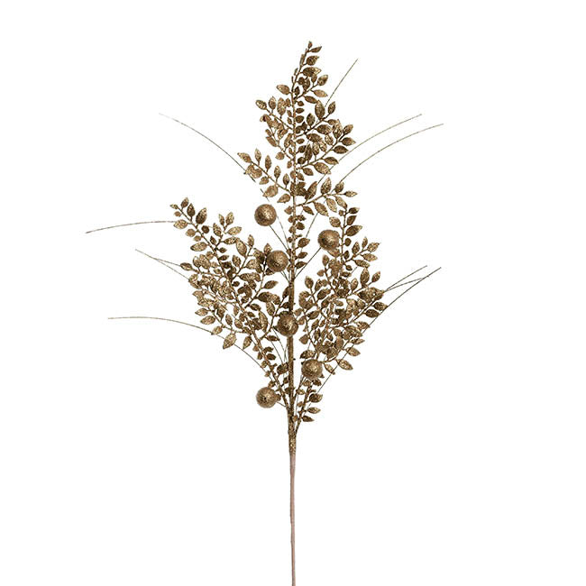 Decorative Berry & Leaf Spray Champagne (71cmH)