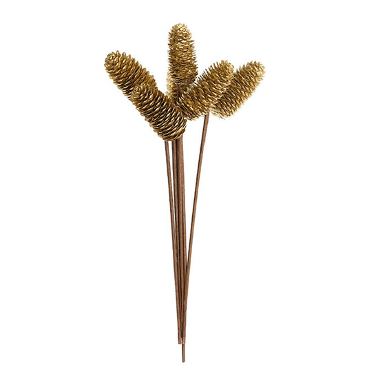 Artificial Pinecone Pick Bunch 6 Gold (40cmH)