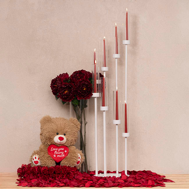Metal Spiral Candelabra 8 Glass Candle Holders White(128cmH)