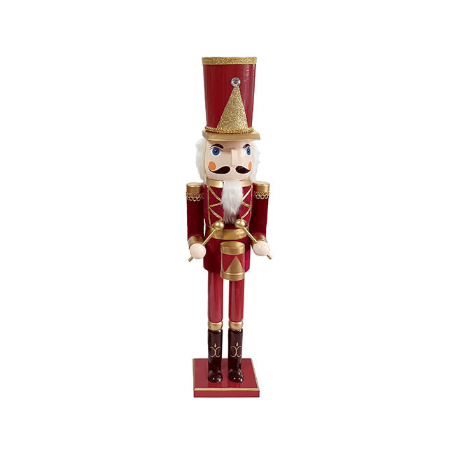 Traditional Nutcracker w Drum Dark Red (38cmH)