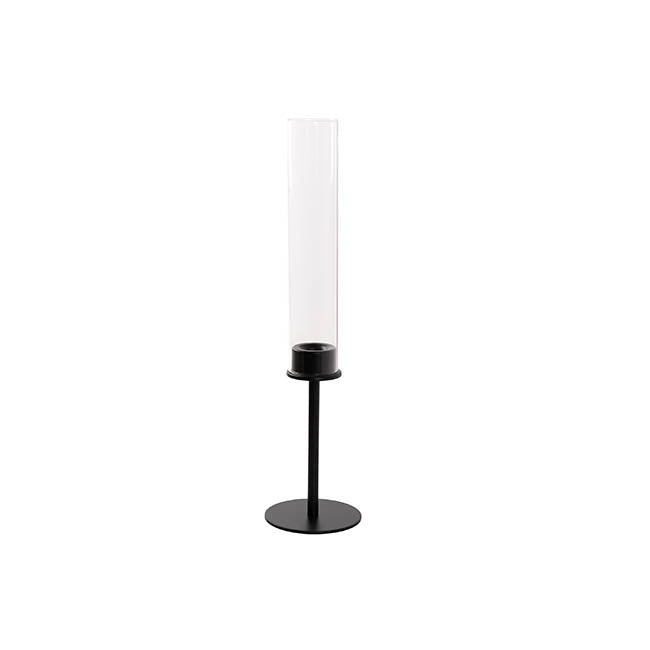 Glass Sleeve Single Taper Candle Holder Stand Black (40cmH)