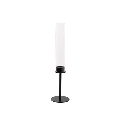 Glass Sleeve Single Taper Candle Holder Stand Black (40cmH)