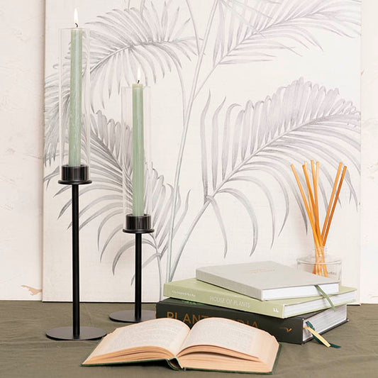 Glass Sleeve Single Taper Candle Holder Stand Black (40cmH)