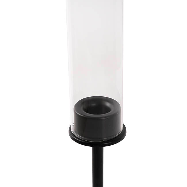 Glass Sleeve Single Taper Candle Holder Stand Black (40cmH)