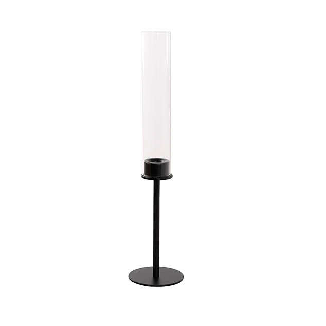 Glass Sleeve Single Taper Candle Holder Stand Black (50cmH)