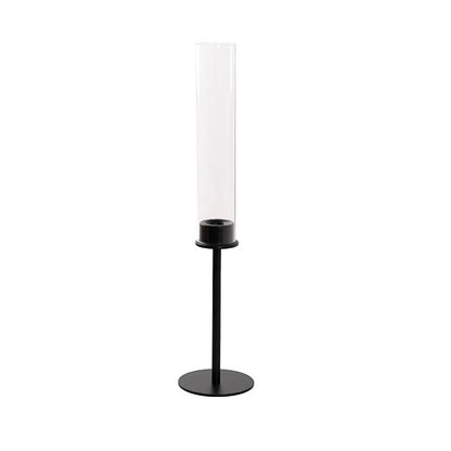 Glass Sleeve Single Taper Candle Holder Stand Black (50cmH)