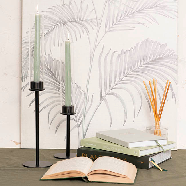 Glass Sleeve Single Taper Candle Holder Stand Black (50cmH)