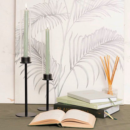 Glass Sleeve Single Taper Candle Holder Stand Black (50cmH)