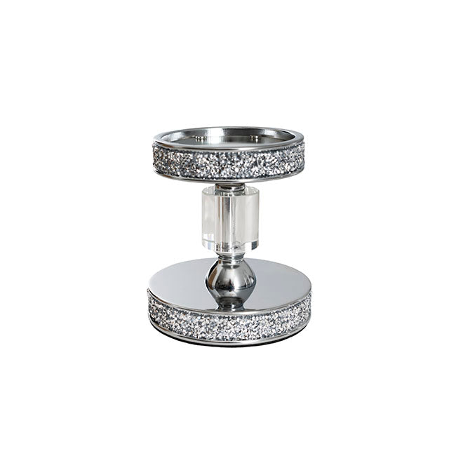 Glass Sleeve Pillar Candle Holder Stand Silver (26cmH)
