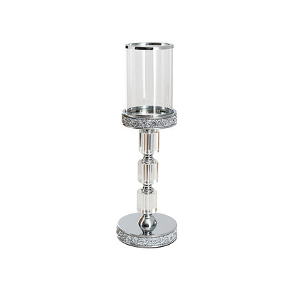 Glass Sleeve Pillar Candle Holder Stand Silver (38cmH)