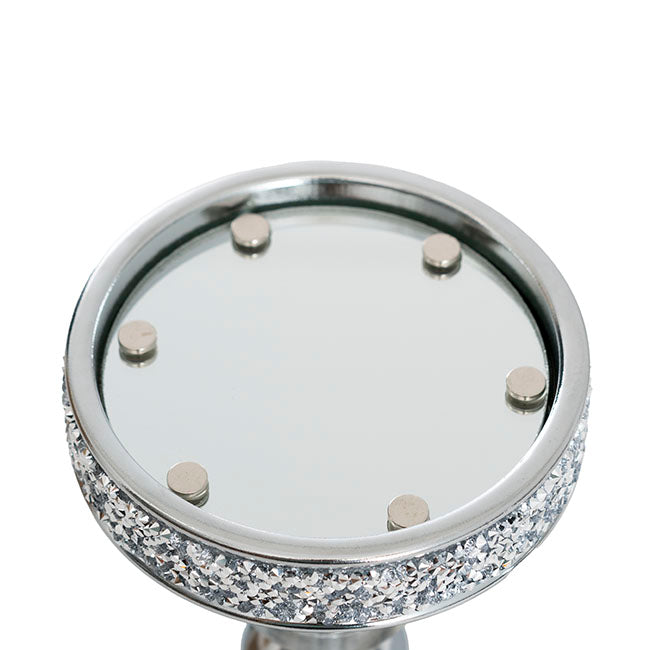 Glass Sleeve Pillar Candle Holder Stand Silver (38cmH)