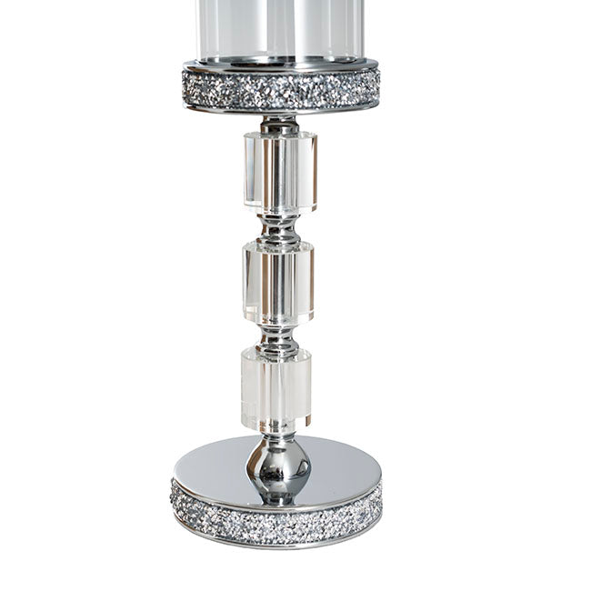 Glass Sleeve Pillar Candle Holder Stand Silver (38cmH)