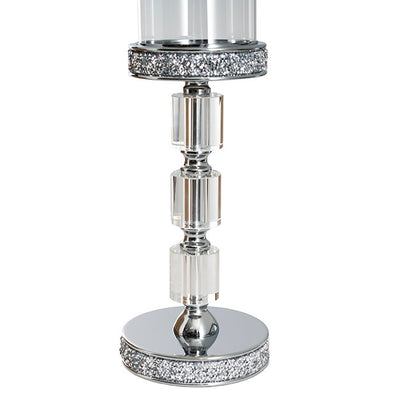 Glass Sleeve Pillar Candle Holder Stand Silver (38cmH)