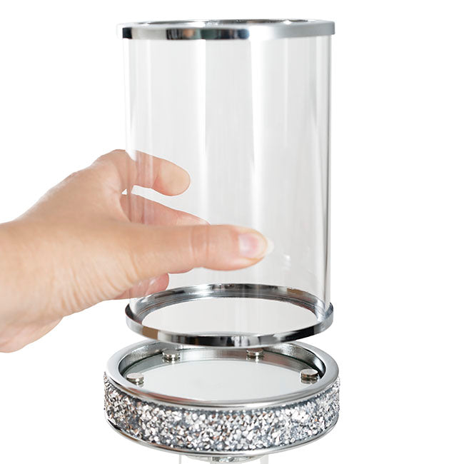 Glass Sleeve Pillar Candle Holder Stand Silver (38cmH)