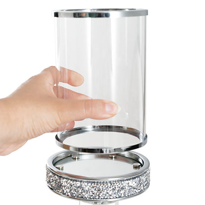 Glass Sleeve Pillar Candle Holder Stand Silver (38cmH)