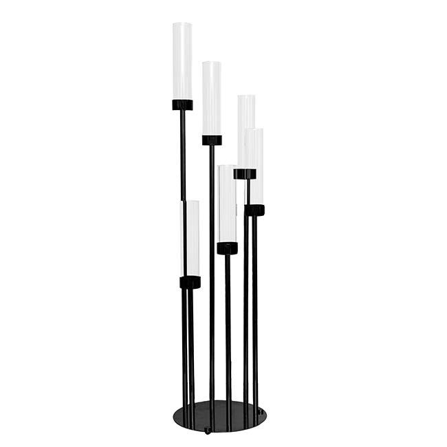 Metal Spiral Candelabra 6 Glass Candle Holder Black (118cmH)