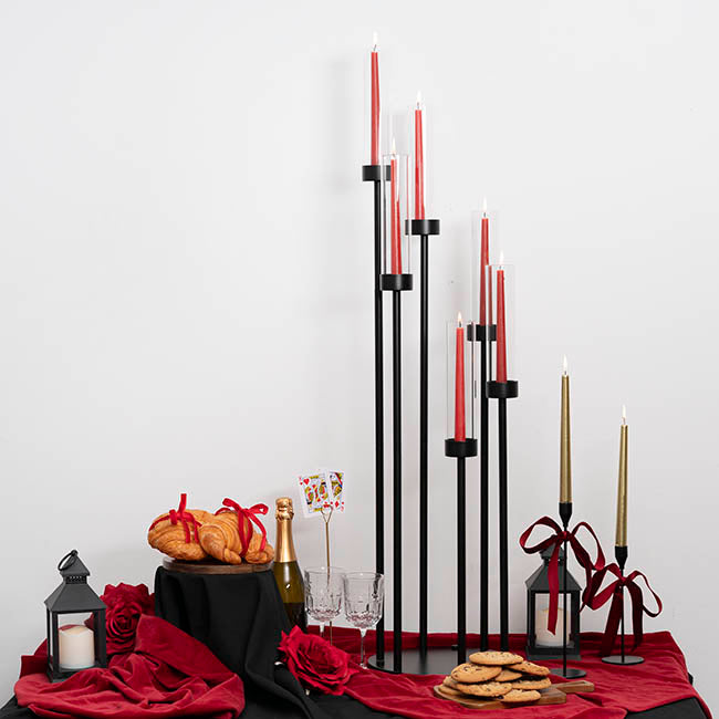 Metal Spiral Candelabra 6 Glass Candle Holder Black (118cmH)