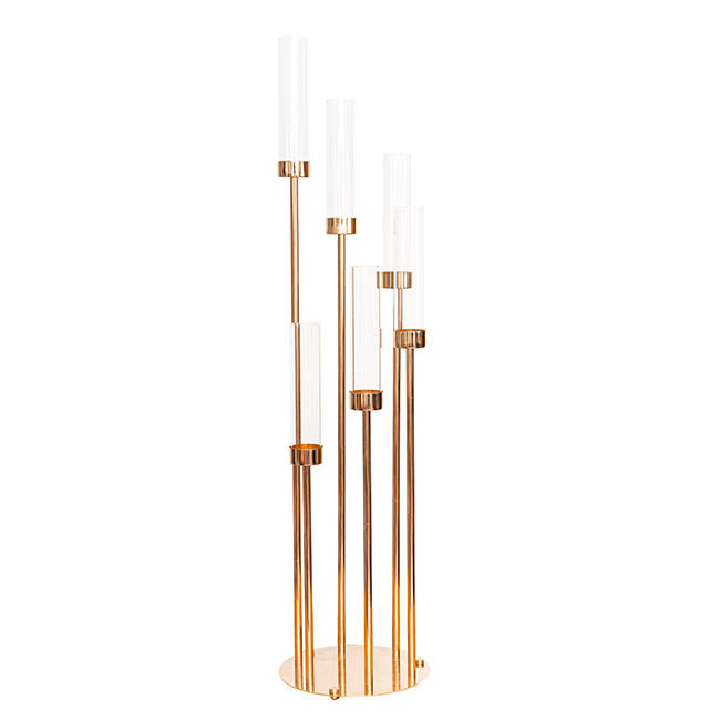 Metal Spiral Candelabra 6 Glass Candle Holder Gold (118cmH)