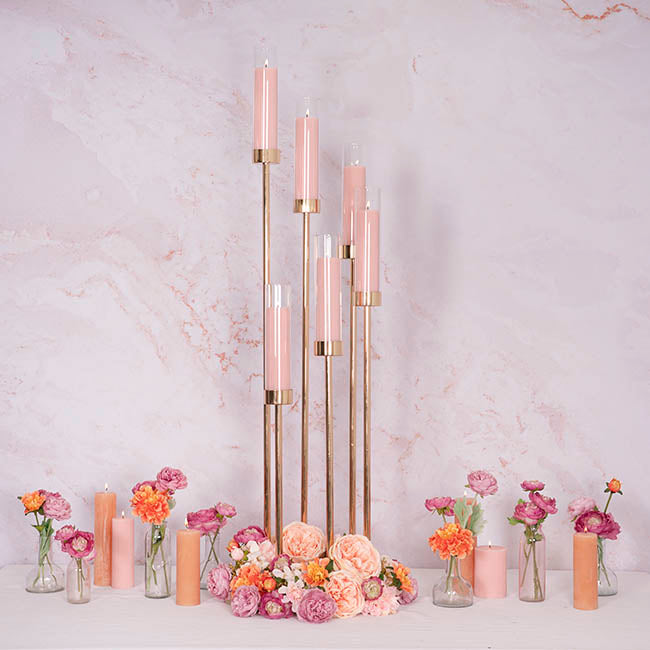Metal Spiral Candelabra 6 Glass Candle Holder Gold (118cmH)