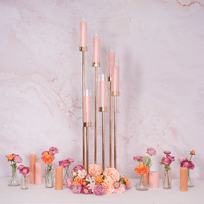 Metal Spiral Candelabra 6 Glass Candle Holder Gold (118cmH)