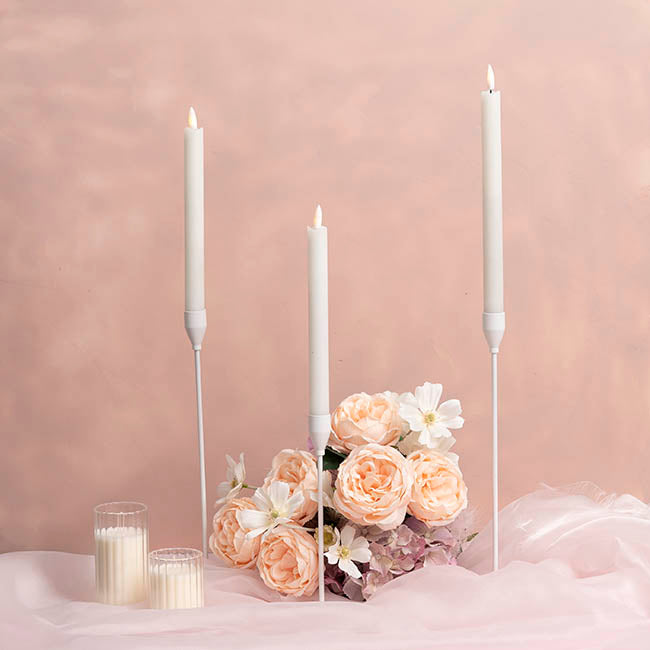 Single Metal Taper Candle Holder White (8x32.5cmH)