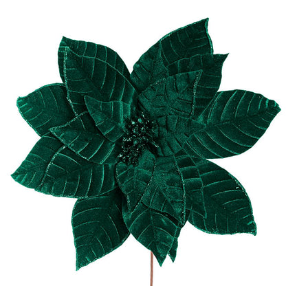 Velvet Poinsettia Stem Hunter Green (34cmDx50cmH)