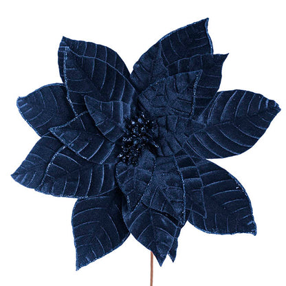Velvet Poinsettia Stem Navy (34cmDx50cmH)