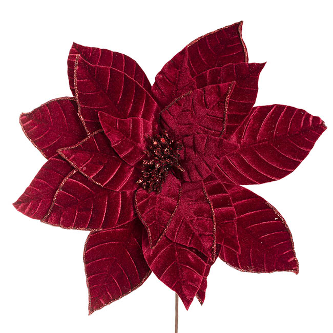 Velvet Poinsettia Stem Red (34cmDx50cmH)
