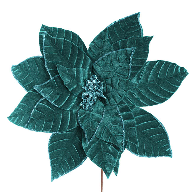 Velvet Poinsettia Stem Teal (34cmDx50cmH)