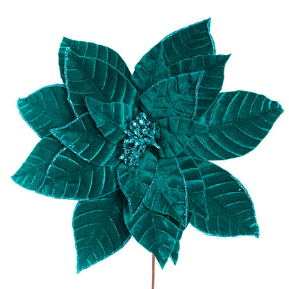Velvet Poinsettia Stem Teal (34cmDx50cmH)
