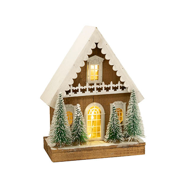 Wooden House LED White (28x15x38cmH)