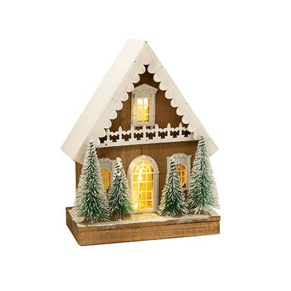 Wooden House LED White (28x15x38cmH)