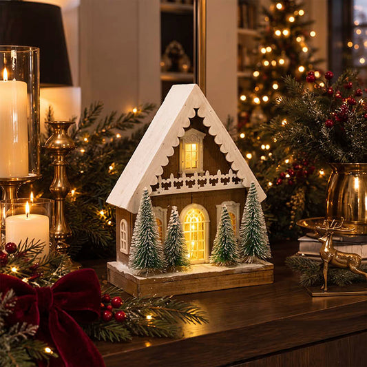 Wooden House LED White (28x15x38cmH)