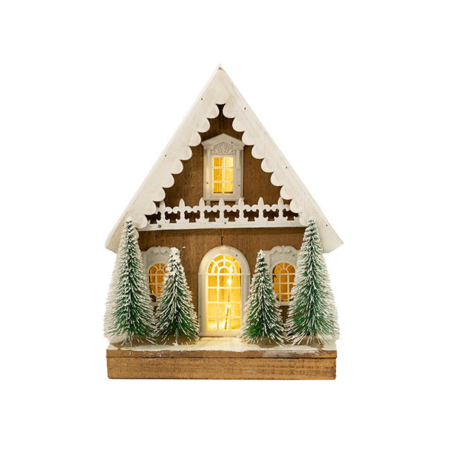 Wooden House LED White (28x15x38cmH)