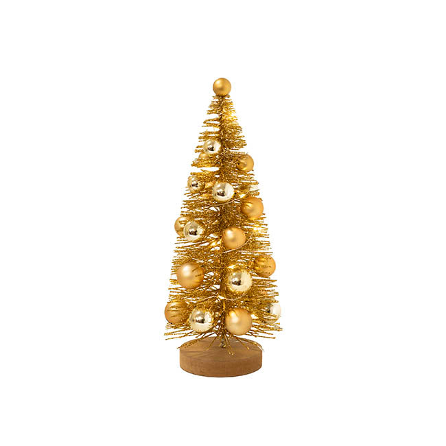 Bottle Brush Bauble Table Top LED Tree Gold (30cmH)
