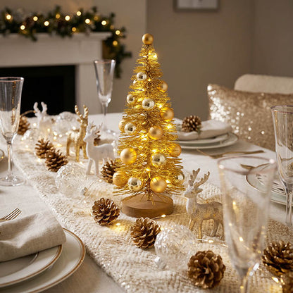 Bottle Brush Bauble Table Top LED Tree Gold (30cmH)