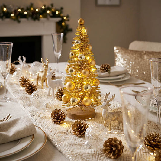 Bottle Brush Bauble Table Top LED Tree Gold (30cmH)