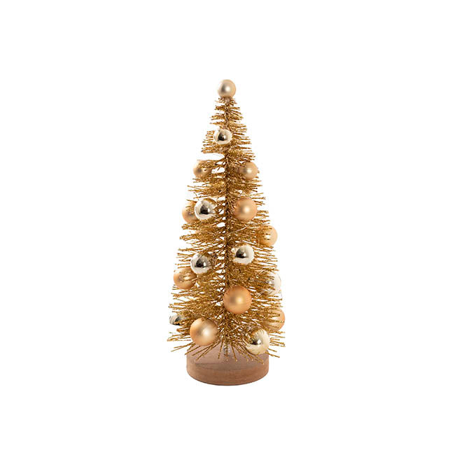 Bottle Brush Bauble Table Top LED Tree Gold (30cmH)