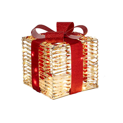 Metal Gift Box w Bow LED Set 3 Gold (15/20/25cm)