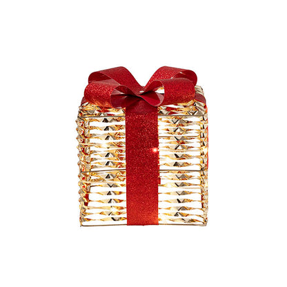 Metal Gift Box w Bow LED Set 3 Gold (15/20/25cm)