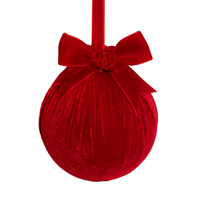 Hanging Velvet Bauble w Bow Dark Red (15cmD)