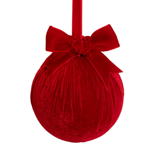 Hanging Velvet Bauble w Bow Dark Red (15cmD)