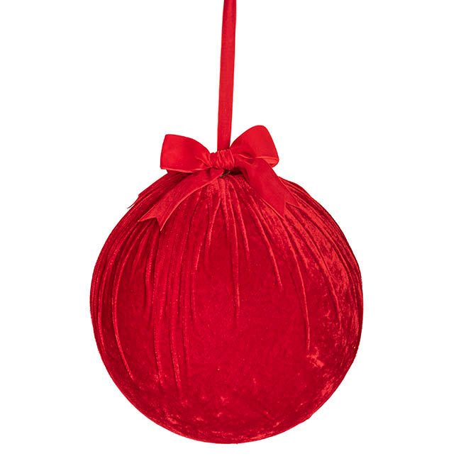 Giant Hanging Velvet Bauble w Bow Dark Red (30cmD)