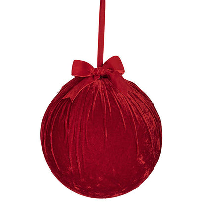 Giant Hanging Velvet Bauble w Bow Dark Red (30cmD)