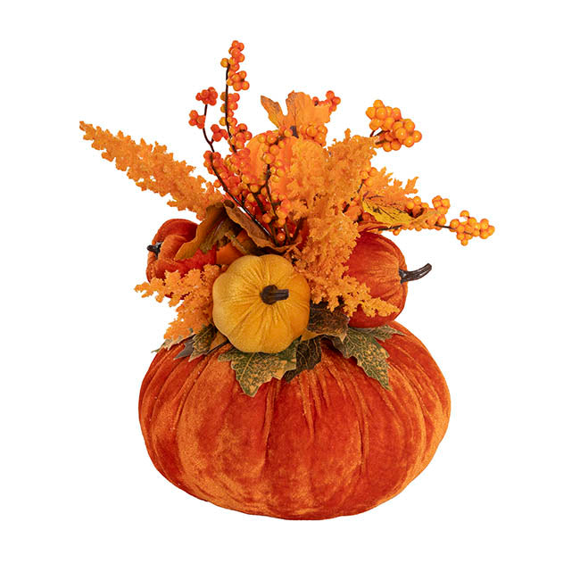Decorative Velvet Pumpkin Ornament Orange (32cmH)